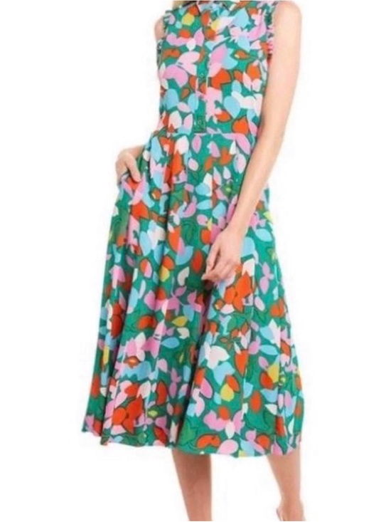 J. Crew Dresses & Skirts - J. Crew Green Floral Sleeveless Midi Dress with Pink & Orange Accents
